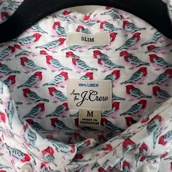 J.Crew Slim Fit Linen All over print Button Down Short Sleeve Men's Medium Shirt - Picture 4 of 9